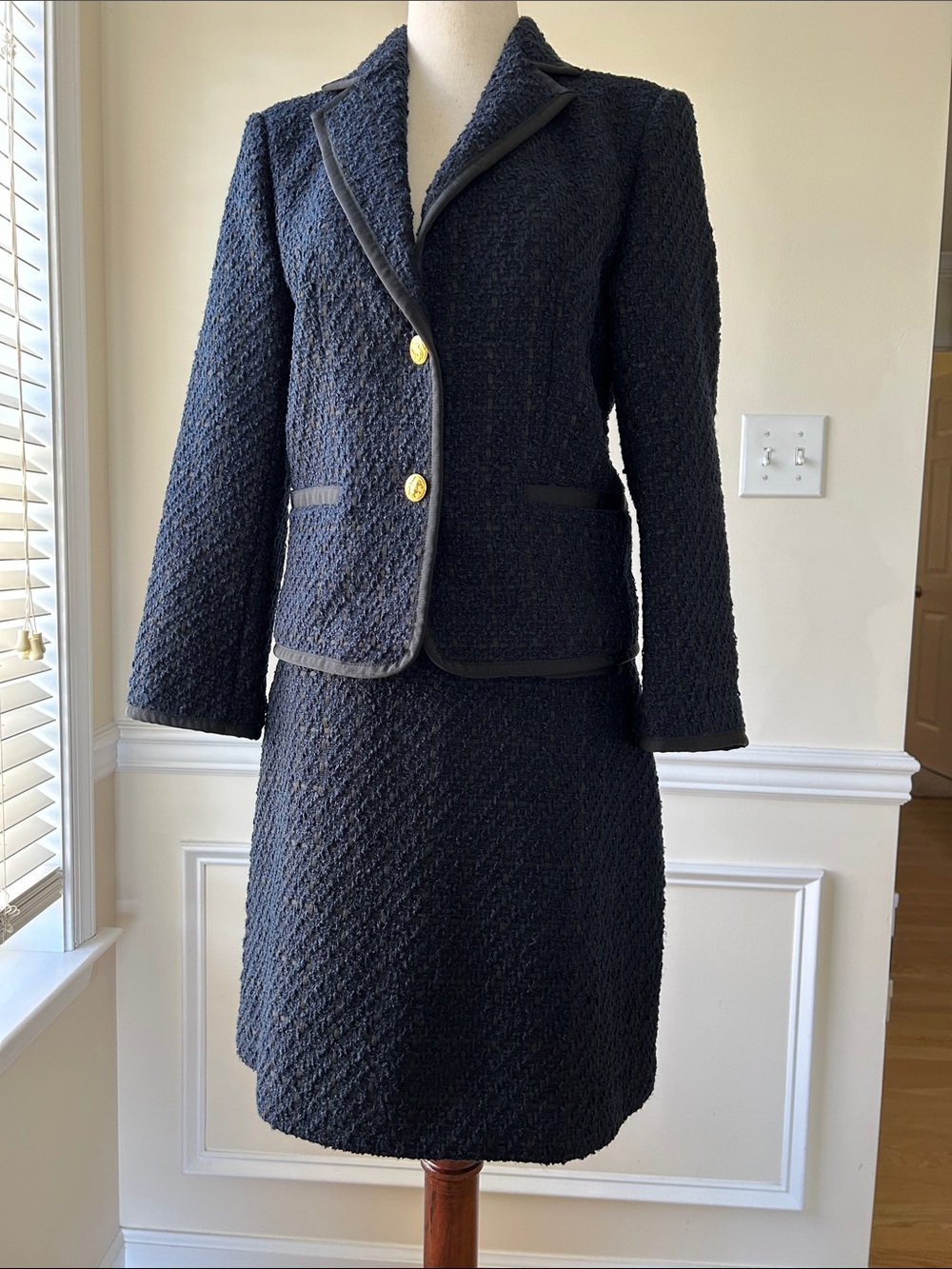 Brooks Brothers Navy Tweed Blazer and Skirt Set